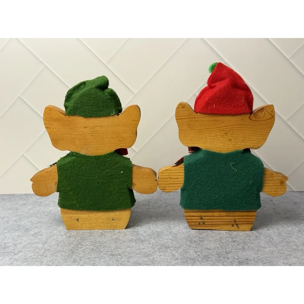 VINTAGE HANDMADE HANDPAINTED WOOD ART ELVES CHRISTMAS DECOR SANTA 8